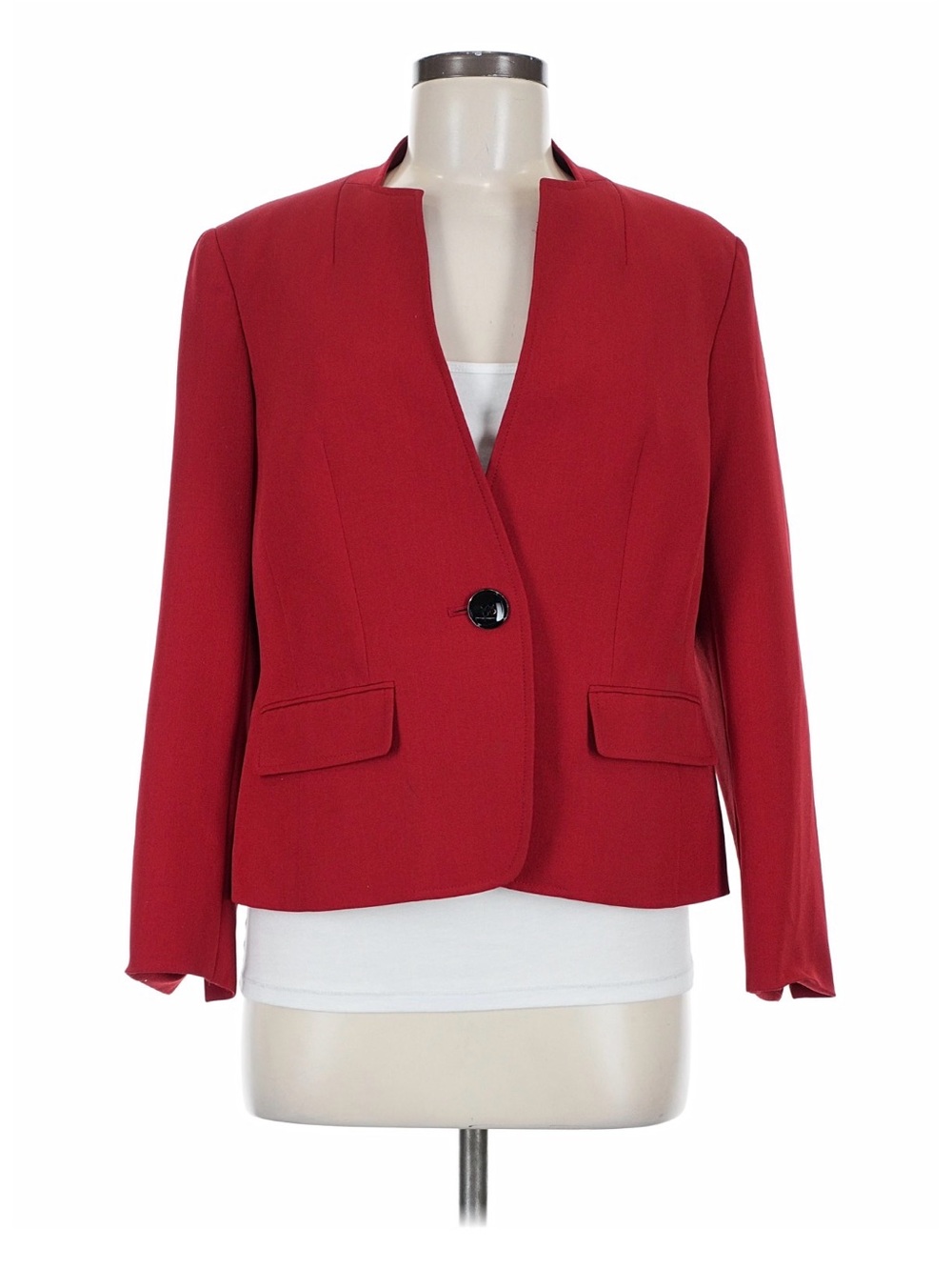 Kasper Red Single-Button Open Collar Blazer